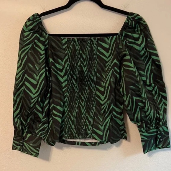 NEW Anthropologie Corey Lynn Calter Emerald Green Black Puff Statement Sleeve XS - Picture 8 of 11